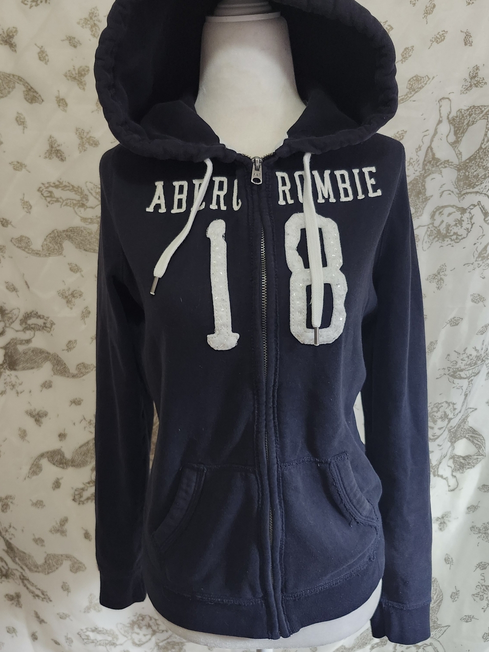 Abercrombie & Fitch Navy Blue Zip Hoodie with White Appliqué 18